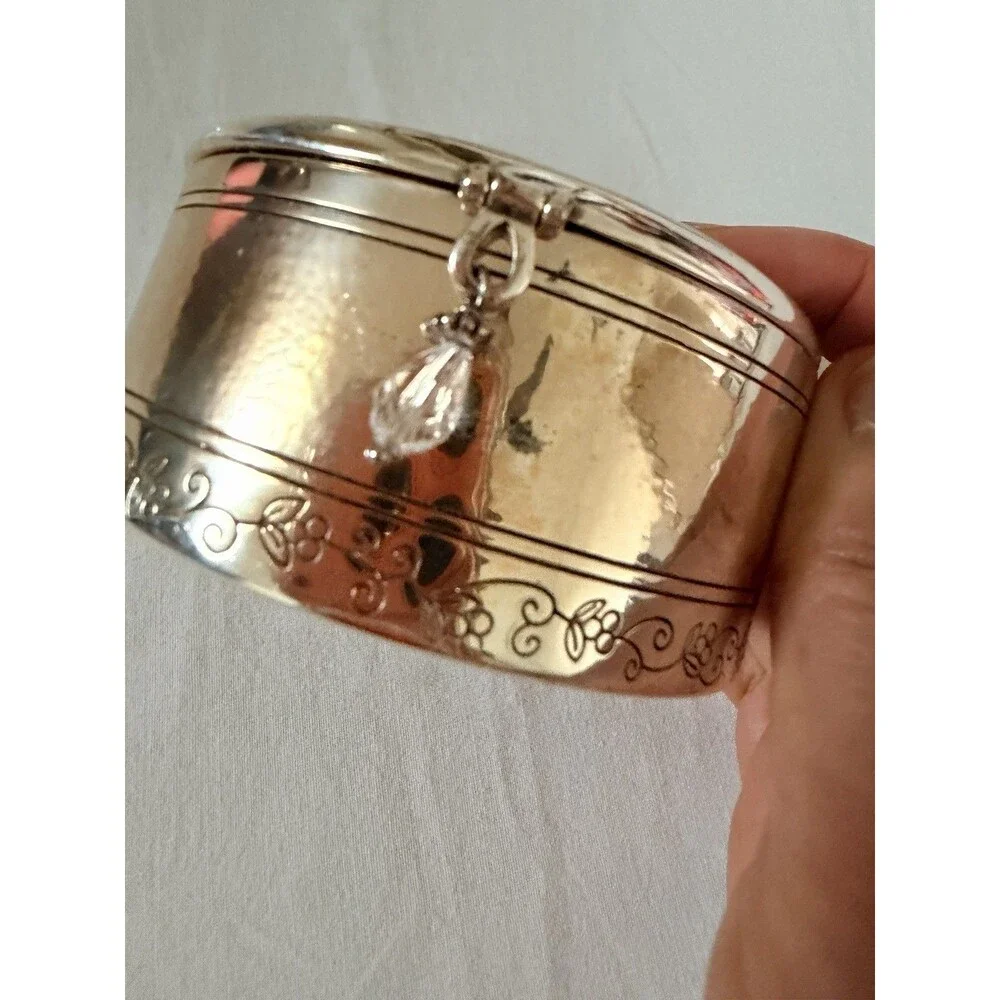 Brighton Skribbel Round Trinket Box G80830 Silver Scrollwork Hearts Cottagecore